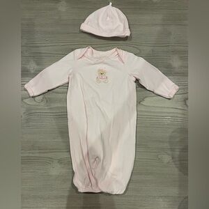 Pink Baby Gown with Bear Embroidery